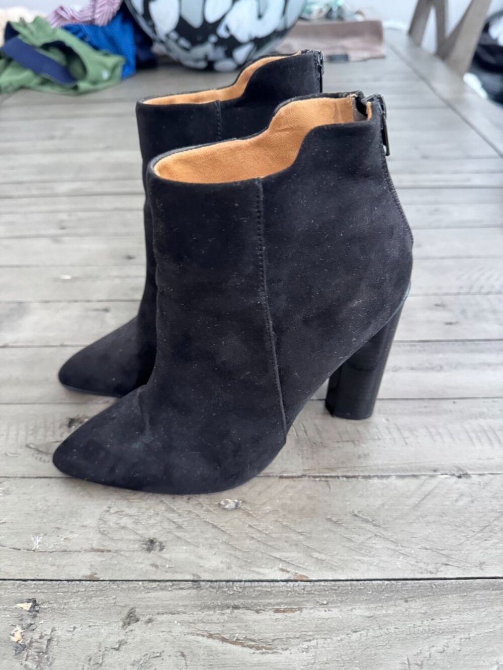 Qupid Black Suede Leather High Geometric Heel Ankle Boots Booties 8